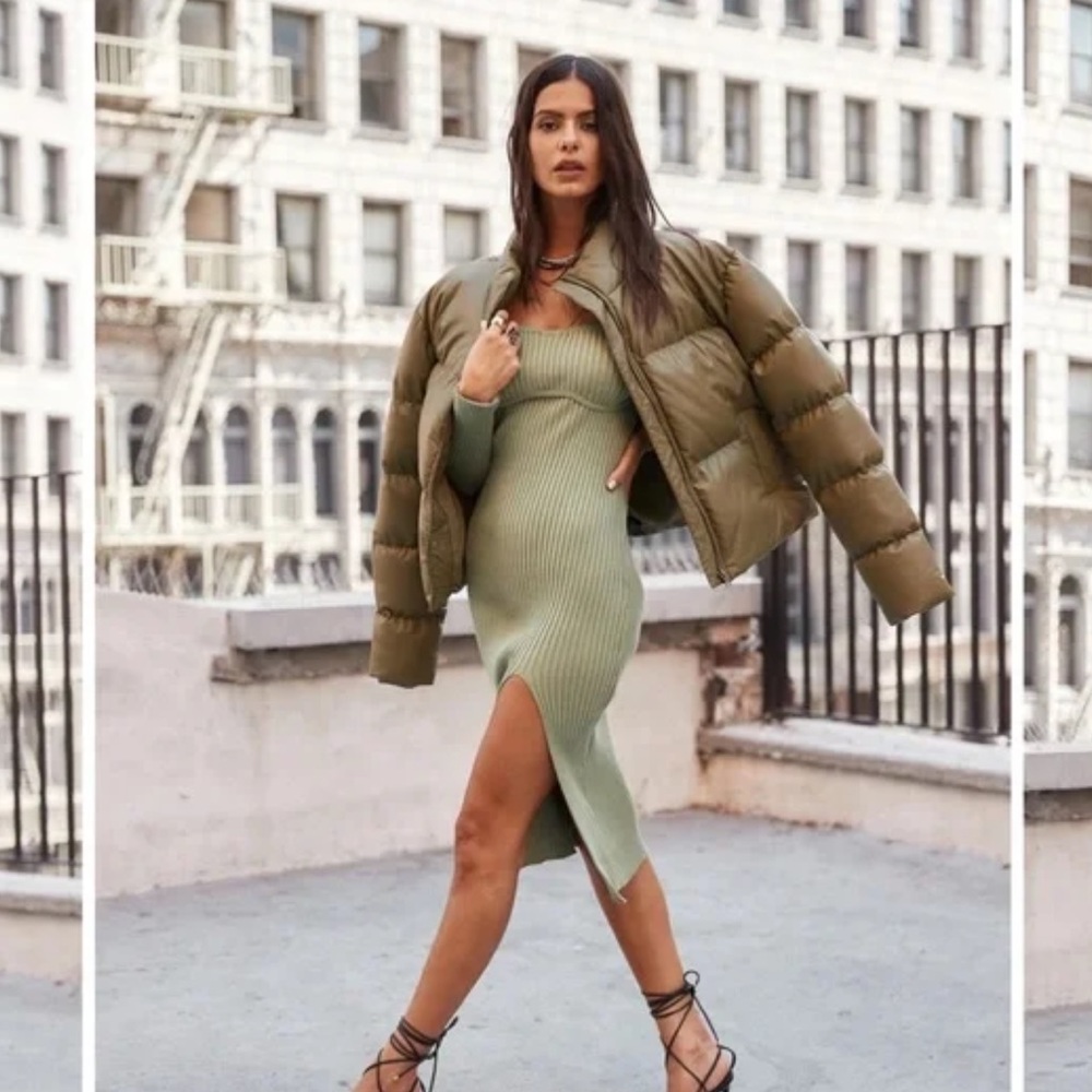 12th Tribe Summit Olive Vegan Leather Puffer Jacket